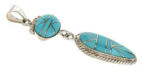 Turquoise Inlay And Silver Southwestern Pendant IS59498